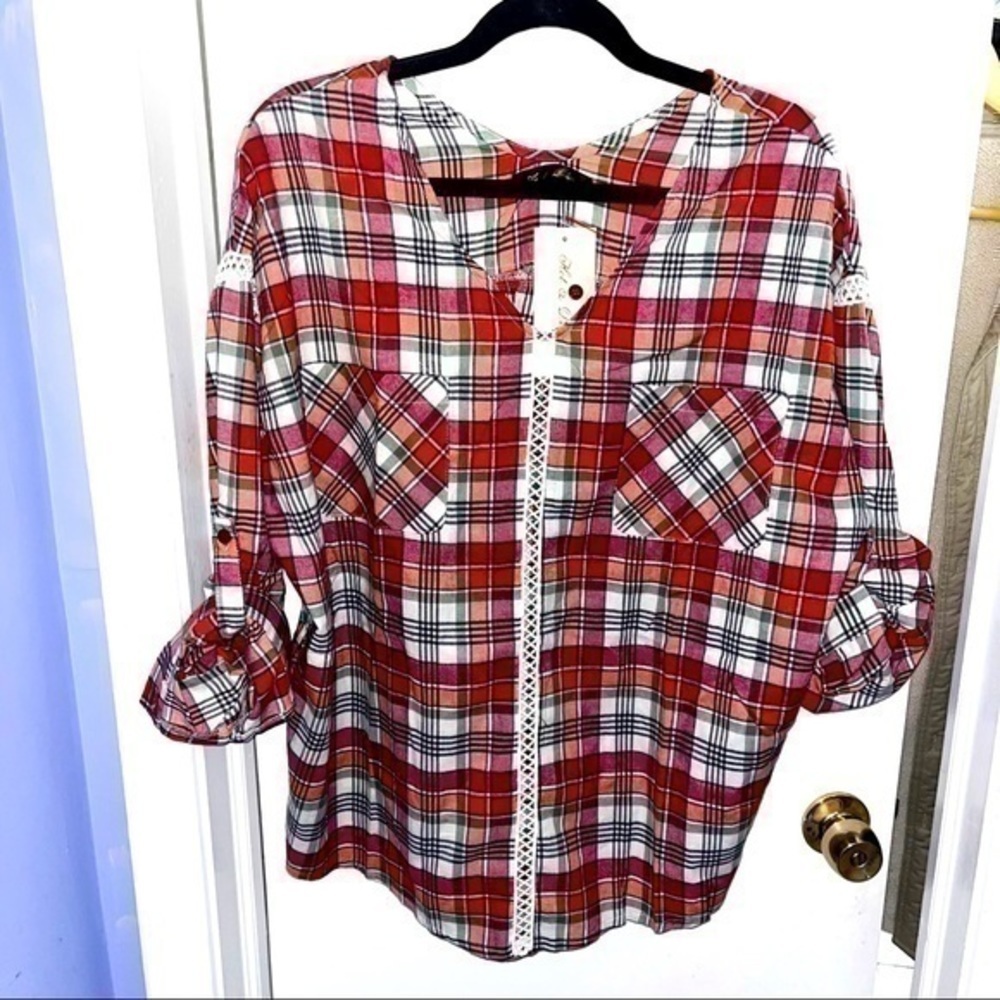 HOT & DELICIOUS RED/PINK/ORANGE/GREEN PLAID TUNIC